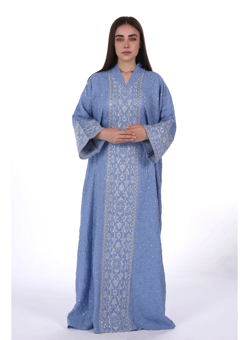 Embroidered Linen Jalabiya dress with unvisible belt
